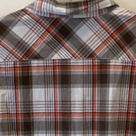 🍂 Men's Burnt Sienna Brown White Plaid Tartan Button Up Short Sleeve Shirt - XL - Picture 9 of 9